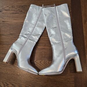 Jessica Simpson Silver Knee High Snakeskin Boots